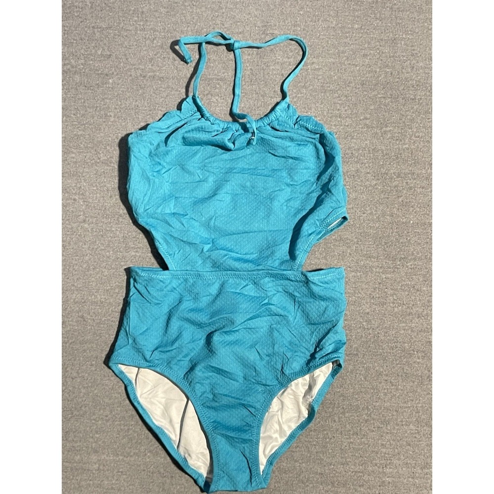 Teal Cut Out One Piece Swimsuit Large Halter High Waist Sexy Summer Swimwear